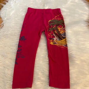Girl’s Ed Hardy tropical beach wave pink leggings size 3/4